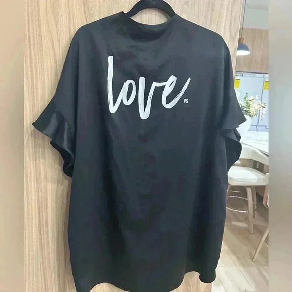 Victoria's Secret Sexy Valentine LOVE Black Slip Wrap Kimono Robe One Size Silky - Picture 2 of 5
